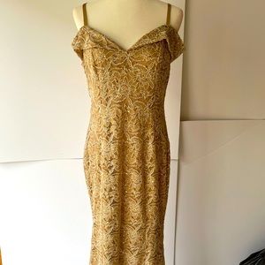 NWT Candalite Formal Dress Gold Sequin Glitter Maxi Wedding Prom Sz L (12-14)